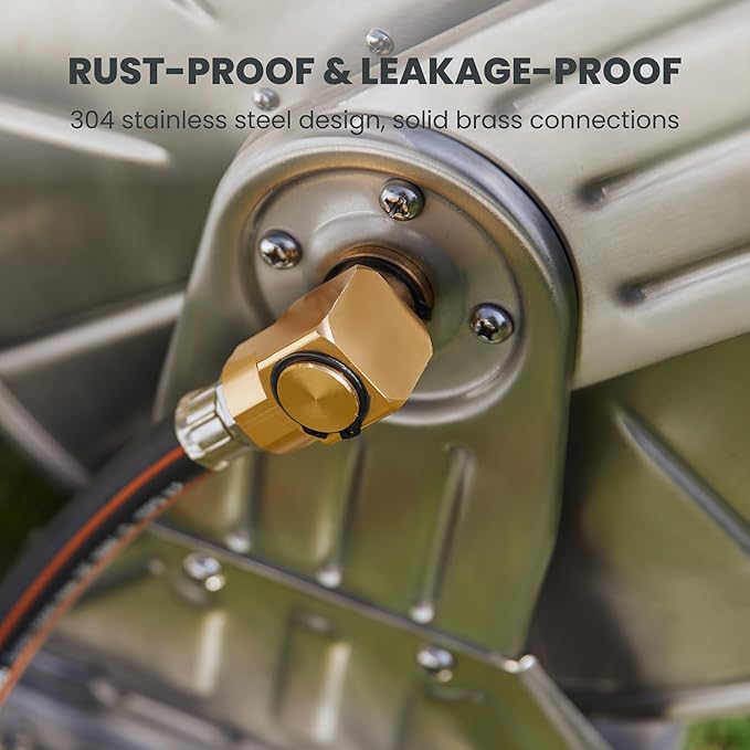 Giraffe Tools Garden Hose Reel Cart with Wheels, Stainless Steel Heavy Duty Water Hose Reel Cart, 200 ft of 1/2 Capacity, Mobile for Outside