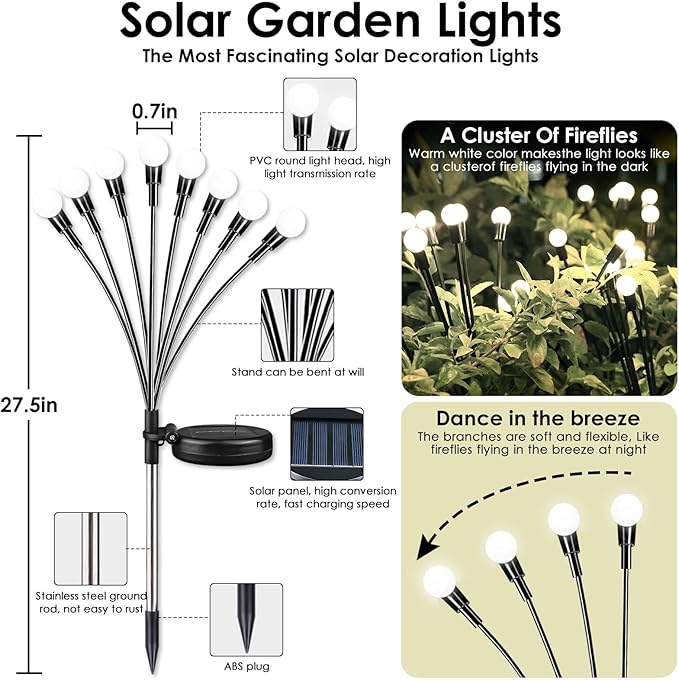 2025 Solar Lights Outdoor Waterproof , 8 Pack Solar Garden Lights, Solar Firefly Lights Outdoor Waterproof, Solar Twinkle Swaying Fairy Light for Yard Patio Pathway Garden Decoration (Cold White)