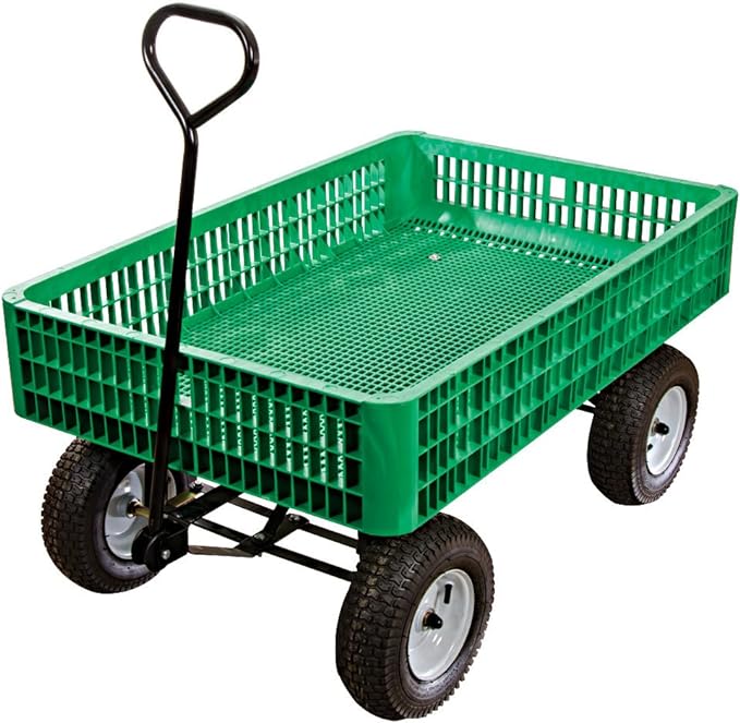 A.M. Leonard Green Utility Wagon with Flat-Free Tires - 30 x 46 x 7.5 Inch Tray