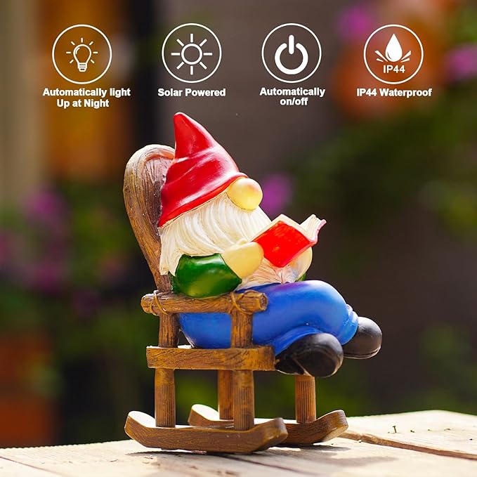 Goodeco Solar Gnome Statue for Garden - Perfect Relaxing Home or Outdoor & Fairy Garden Decor, Great as Birthday or Mom Gifts- 5.7x8.1 in