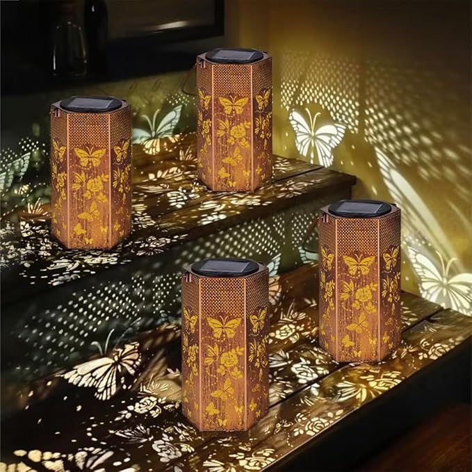 4 Pack Butterfly Solar Lanterns Outdoor Waterproof - Birthday Gifts for Women, Mom, Butterflies Solar Lights Outdoor Hanging Garden Decor for Outside, Patio, Outdoor, Yard, Lawn, Balcony