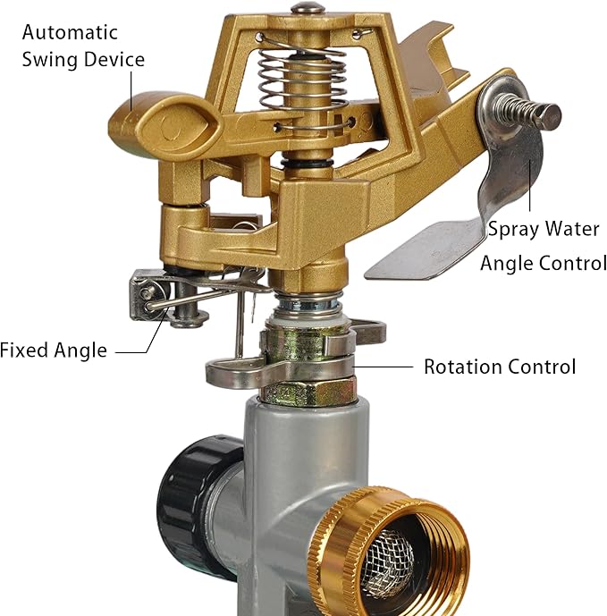 2 Pack Zinc Alloy Impact Sprinklers for Yard, Stainless Steel Pulsating Water Sprinkler Head on Spike Base, Adjustable Water Sprinklers for Large Area Patio Lawn Garden Irrigation