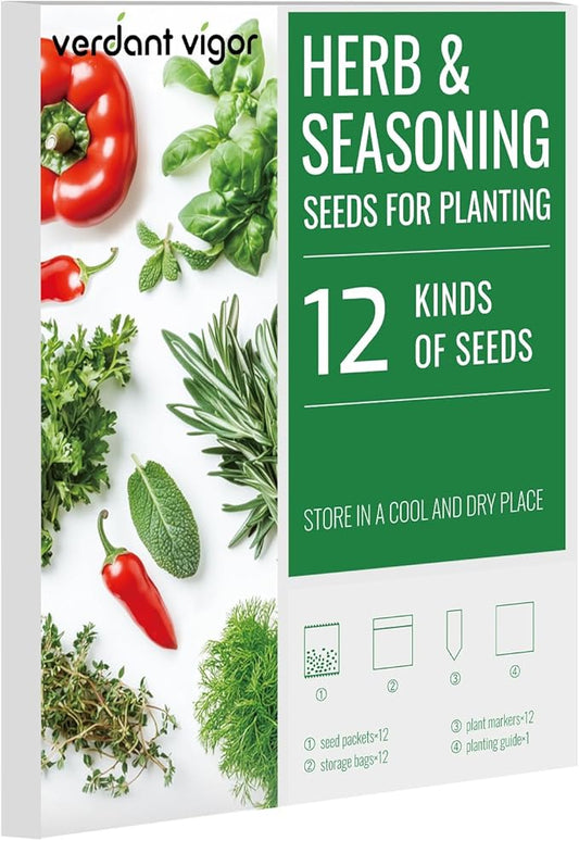 12 Varieties of Seasoning Seeds for Planting, Family Culinary Spice Herb & Veggie Seeds Packet, Basil, Rosemary, Thyme, Cilantro, Pepper, Mint, Non-GMO, Heirloom, for Home Garden Indoor Outdoor