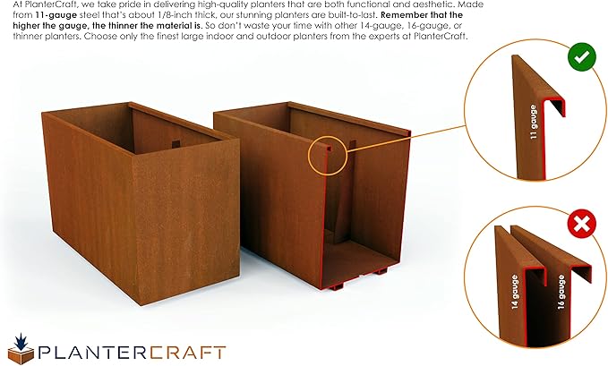 36-Inch Corten Steel Planter Box - Large Rectangular Outdoor Planter | Heavy Duty Metal, Modern Rustic Finish | Made in USA