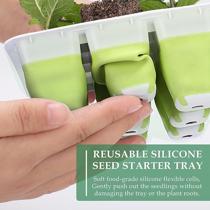 10pcs Reusable Seed Starter Tray, 120 Cells Seed Starter Kit, Silicone Seedling Starter Trays for Starting Plant Seeds with Flexible pop-Out Cells, Indoor Gardening Plant Germination Trays