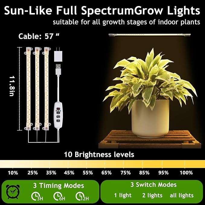 HOMKIRT Corner Plant Stand with Grow Lights, Plant Shelf Indoor for Multiple Plants, Wood Plant Rack Holder Flower Stand for Patio Porch