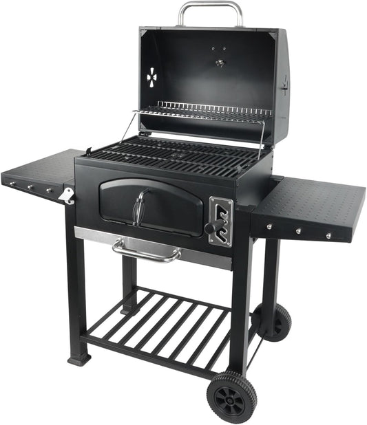 Grill Boss 24 Inch Charcoal BBQ Grill with Side Shelves, Built-In Thermometer, Black