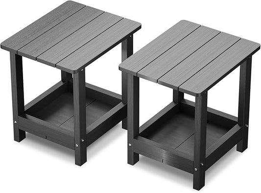 Adirondack Outdoor Side Table Small Outside Table for Patio Poolside Yard Garden 2-Tier Outside End Tables, Indoor or Outdoor Use, Easy Maintenance, 2 Pcs, Black