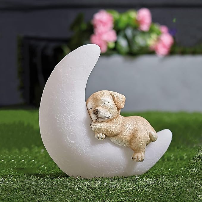 Garden Dog Statues Outdoor Decor, Solar Powered Resin Lawn Ornaments with 8 LEDs Warm White, Outdoor Decoration for Patio Yard Lawn Porch Housewarming Garden Gift