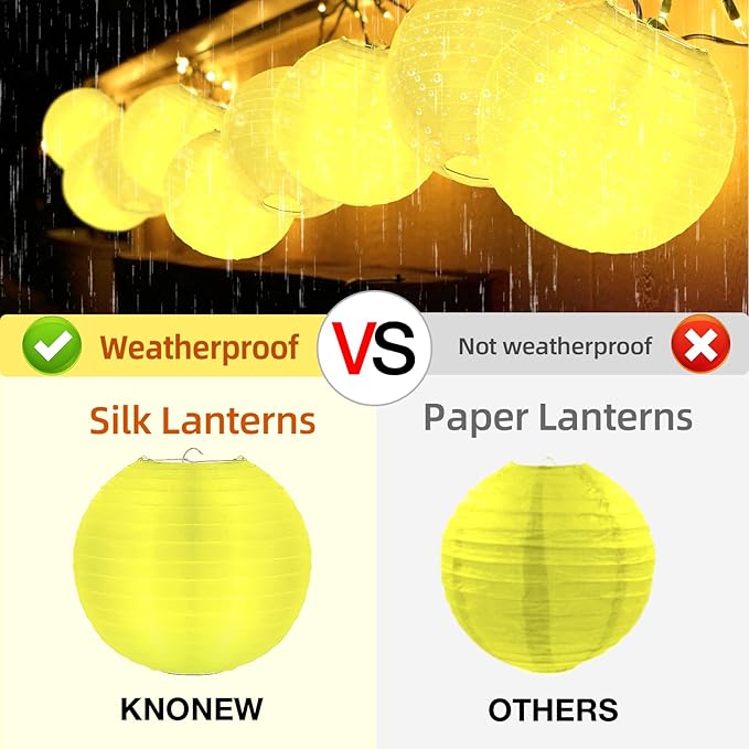 10 Pack Outdoor Silk Lanterns Decorative, 10inch Waterprooof Outside Indoor Chinese Hanging Round Lanterns for Weddings, Birthdays, Parties Decoration(Yellow)