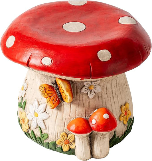 14''W Mushroom House Statue Outdoor Statues Garden Resin Stool Over-Sized Sculpture Forest Pedestal Spring Decor for Home Courtyard Lawn Patio Summer Ornament Indoor Stool