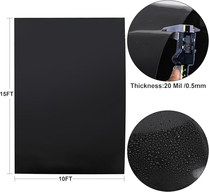 10 x 15 FT Pond Liner, 20 Mil Fish Pond HDPE Liner, Pond Liners for Outdoor Ponds, Koi Ponds, Garden Fountain, Waterfall