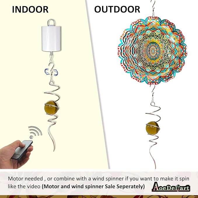 Gazing Ball Spiral Decorative Wind Spinner Tail Wind Spinner Sun Catcher 11inch Tail and 2 inch Glass Orb. Wind Spinner Stabilizer Indoor Outdoor Garden Decoration -13 inch Height(Gold)