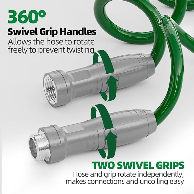 3/8" Lightweight Coil Garden Hose 50 FT, EVA Flexible Curly Water Pipes with 6-Pattern Spray Nozzle for Boat, Greenhouse, Yard, Patio, Green