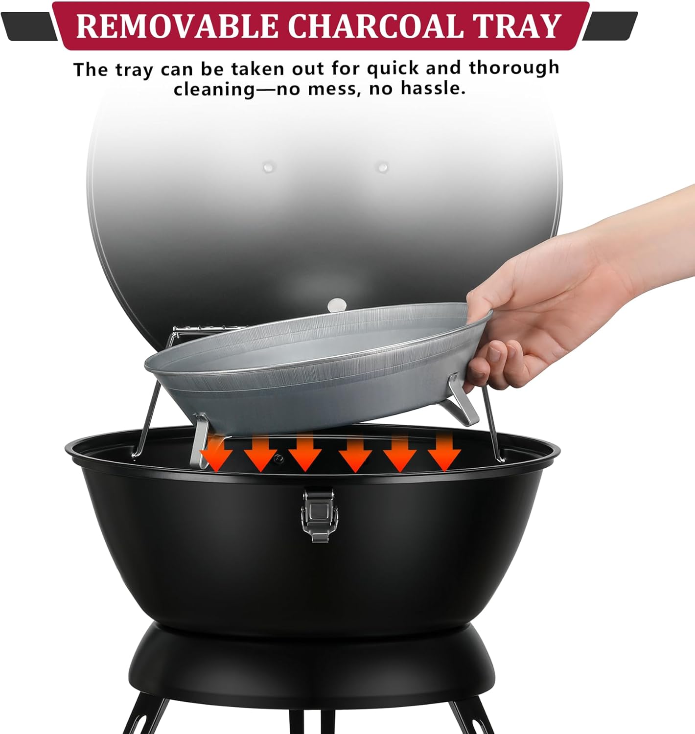 14inch Portable Charcoal Grill with Warming Rack, Small bbq Charcoal Grill Tabletop Foldable Grills for Backyard, Camping, Black