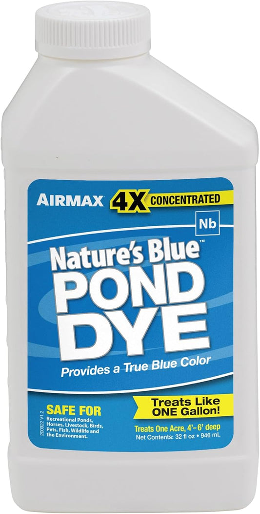 Airmax Nature's Blue Pond Dye 4X Concentrate for Outdoor Ponds & Lakes, Natural Pond Colorant & Beauty Enhancer, Block Ultraviolet Rays, Fish, Bird & Livestock Safe, Easy Liquid Application, 1 Quart