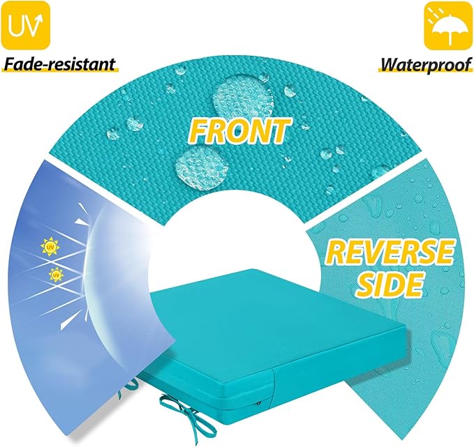 AAAAAcessories Outdoor Seat Cushions for Chairs, Waterproof, Fade-Resistant Patio Furniture Replacement Cushions, 19" x 19" x 3", Set of 2, Turquoise