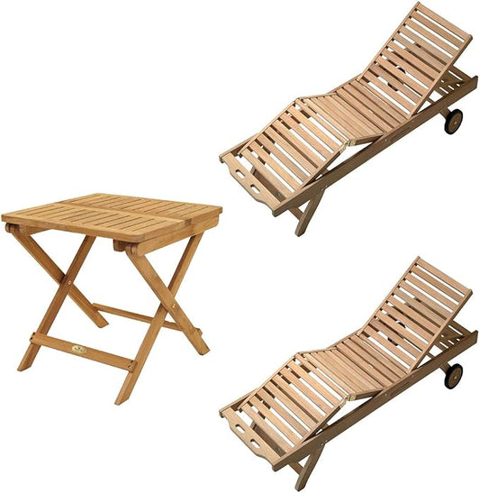 3-Piece Teak Patio Conversation Set with Sun Bed Loungers & 20-Inch Square Folding Picnic Table (P143SPA), Spa Sun Bed Cushions