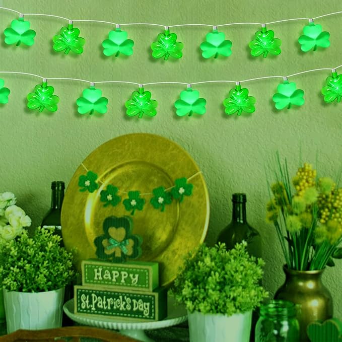 8.5Ft Shamrock String Lights, St Patrick's Day Decorations Light with 10 LED Green Lucky Clover Lights Outdoor Waterproof, UL Certified for Home Garden St. Patrick's Day Party Decorations, White Wire