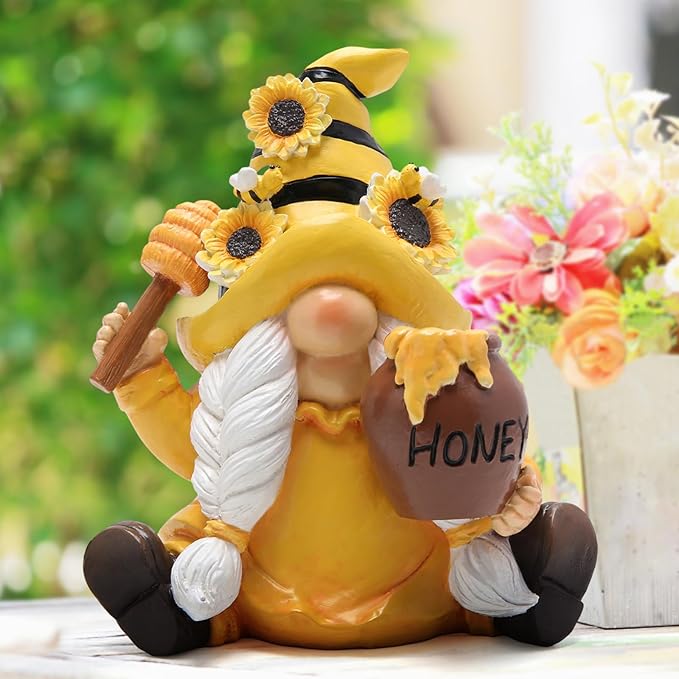 Hodao Bumble Bee Spring Gnome Decorations Honey Bee Gnomes Ornaments World Bee Day Decorations Gifts Summer Gnomes Figurines Honey Bee for Garden Decor Bee Birthday Gifts for Mom, Women, Grandma