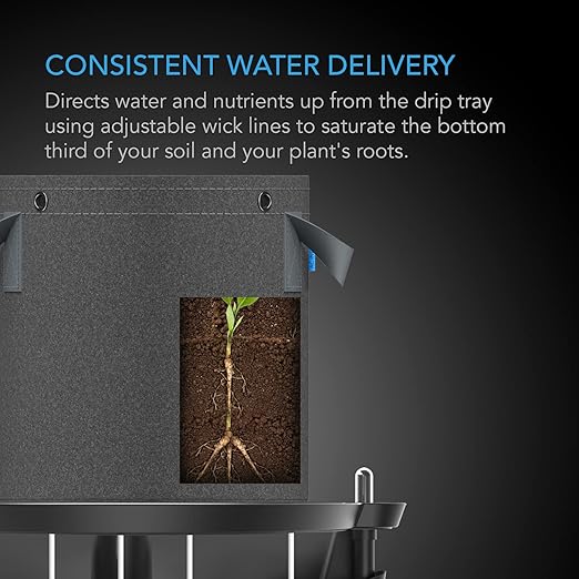 AC Infinity Self-Watering Fabric Pot Base XL, 4-Pack Auto-Irrigation Water Delivery System with Reservoir Meter, Extra Large Elevated Plant Saucers for Indoor Grow Tents, Greenhouses, Outdoor Gardens