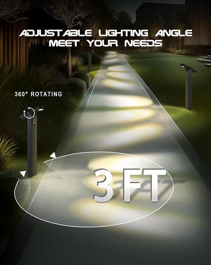 6 Pack Solar Pathway Lights Outdoor, 3 Color Temperature Path Lights Solar Powered, 360 Degree Adjustable, IP65 Weatherproof for Garden, Lawn & Driveway Decor, YL4079-6