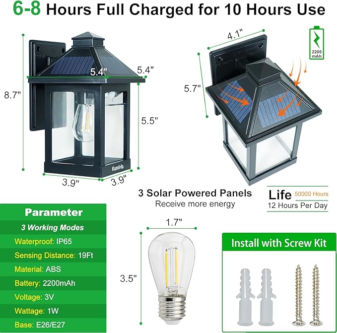 2 Pack Solar Wall Lantern Lights Outdoor Dusk to Dawn Motion Sensor Waterproof LED Wall Sconce Exterior Porch Light Fixtures Warm White, 3 Lighting Modes for Fence Patio Garage Garden Yard