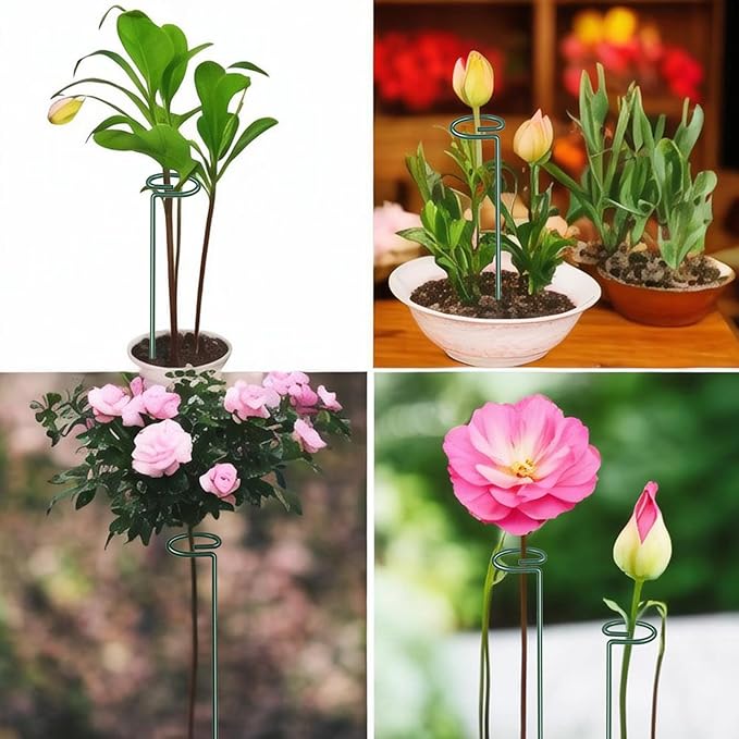 4.5mm Adjustable Length Plant Stake, Assembled (12 or 24 or 36 inch) Outdoor and Indoor Plant Support Poles for Flowers Marigolds Tomatoes Lilies Peonies Roses Daffodils Flower Clips (4 Sets, 16 Pcs)