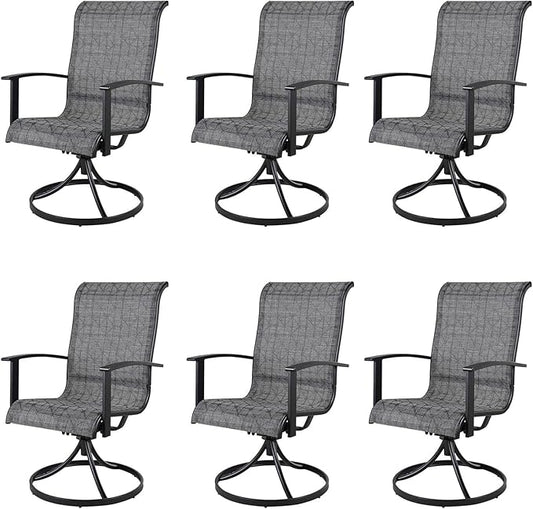 Grand patio Outdoor Swivel Dining Chairs 6-Piece Patio Dining Chair Set Mesh Sling Patio High Back Swivel Rockers, Black & Grey Plaid