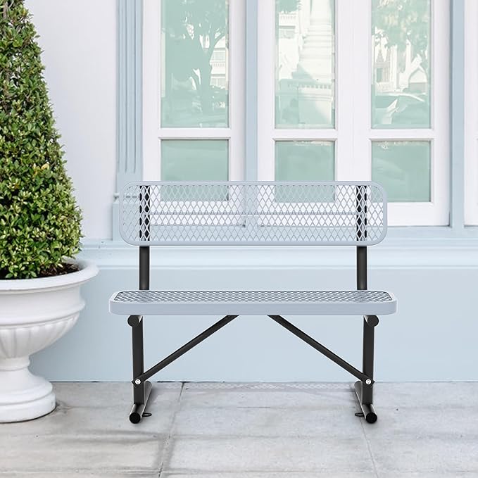 4/6/8 Feet Park Bench for Outside Heavy Duty Metal, Garden Benches Outdoor Bench with Backrest & Portable Frame, for Shopping Malls Stores Parks Patios Decks, Grey