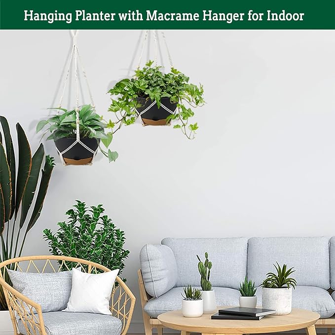Hanging Planter Self Watering 10 Inch, 2 Pack Indoor Outdoor Hanging Baskets, Hanging Flower Pots with Drainage Hole & 2 Kinds of Plant Hangers for Garden Home Decor(Grey)…