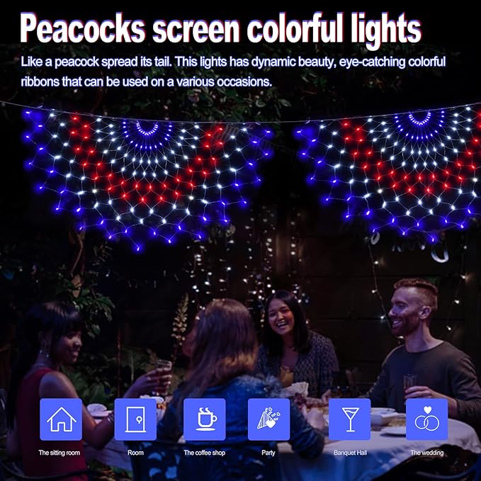 150 LED American Flag Lights Outdoor 3 Pack - 4x2 FT Half Fan Shape Patriotic Net Lights with 8 Modes, Waterproof for 4th of July Decorations, Christmas, Yard, Parties