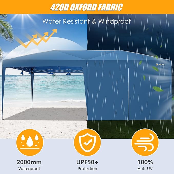 HOTEEL 10x20 Pop up Canopy with 6 Sidewalls, One Push Instant Setup Outdoor Canopy Tent with Reinforce Rod, Weight Bag, for Parties, Events, Blue