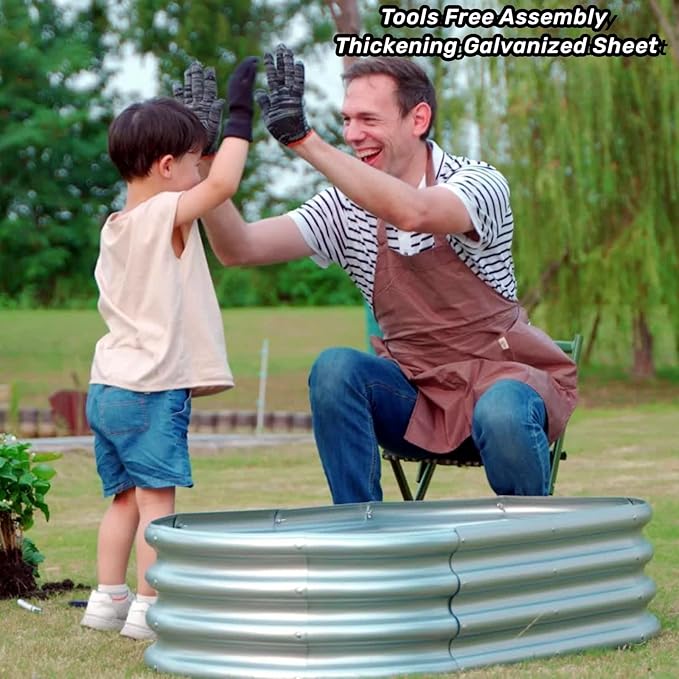 Galvanized Raised Garden Bed, 4x2x1 FT Thickening Raised Beds for Gardening, Oval Larger Space Planter Box for Outdoor for Herbs, Vegetables, Fruits