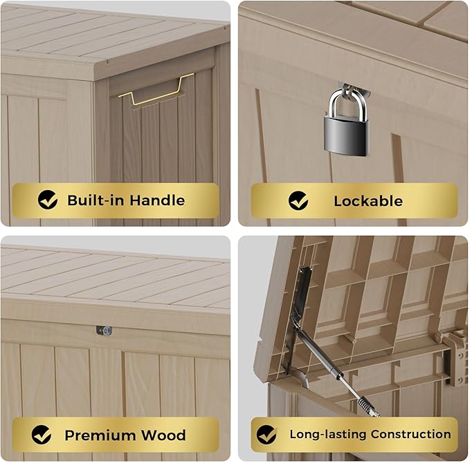 150 Gallon Lockable Resin Deck Box, Waterproof & UV-Resistant Outdoor Storage Box for Outdoor Cushion Storage, Garden Tools & Pool Accessories Storage, Gray