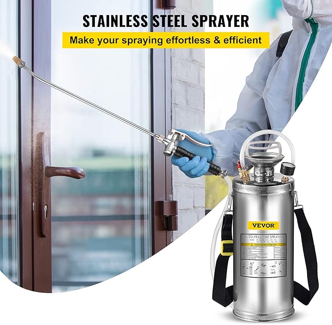 Happybuy 2 Gallon Stainless Steel Sprayer, 20" Wand & 3FT Reinforced Hose, Hand Pump Sprayer with Pressure Gauge, Safety Valve & Adjustable Nozzle, Weed Sprayers for Lawn, Gardening &Sanitizing1