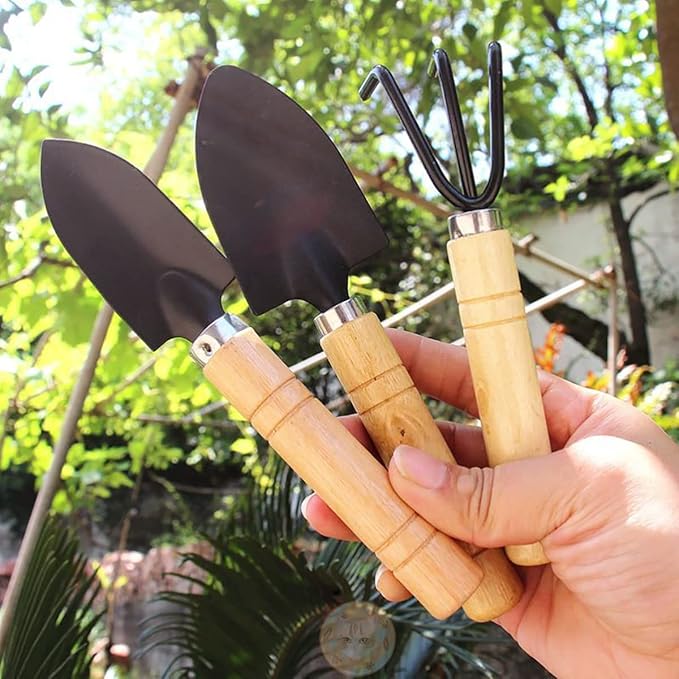 Garden Tools Set-Garden Rake Trowel, Small Succulent Plant Transplant Trowel Set,3 Piece Mini Premium Gardening Hand Kit,1 Narrow Shovel,1 Wide Shovel and 1 Garden Tools Set Gift for Older and Kids