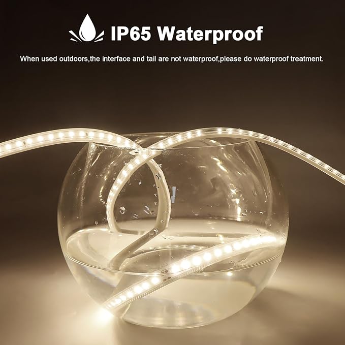 AIMENGTE Outdoor LED Strip Lights Waterproof, AC 110V, 360LEDs, 4000k LED Rope Lighting, Led Strip for Lawn Garden, Yard, Outside Christmas Decorations (9.9ft, Daylight)