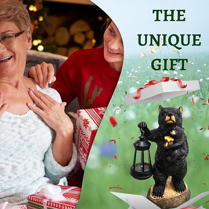 Garden Statues Bear with Solar Lantern, Outdoor Bear Figurines Decorations for Patio Yard Lawn Ornaments, Gifts for Mom/Grandma Birthday Housewarming