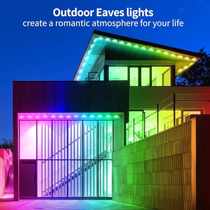 200ft Permanent Outdoor Lights,RGB Eaves Light with App Control Remote,DIY IP67 Waterproof Under Eave Lighting,Outside led Lights for Christmas,Garden,House Decorations
