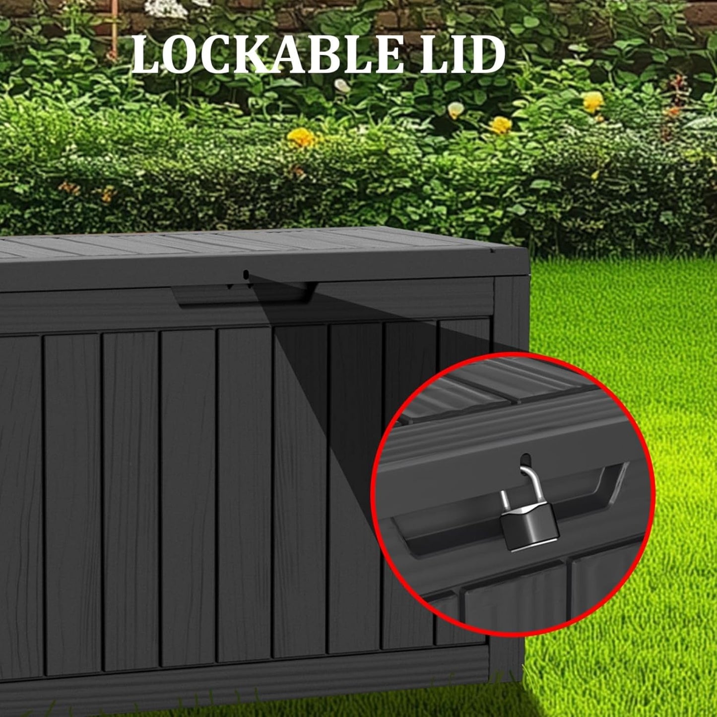 270 Gallon Waterproof Deck Box, Lockable Resin Storage Box for Patio Furniture Cushions Garden Tools and Outdoor Delivery Storage, Black