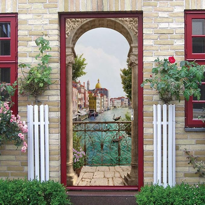 3D Door Stickers Murals - Landscape - Peel and Stick - Waterproof & Washable - Matt Finish - White - 31.5" x 78.7" - 2 PARTS