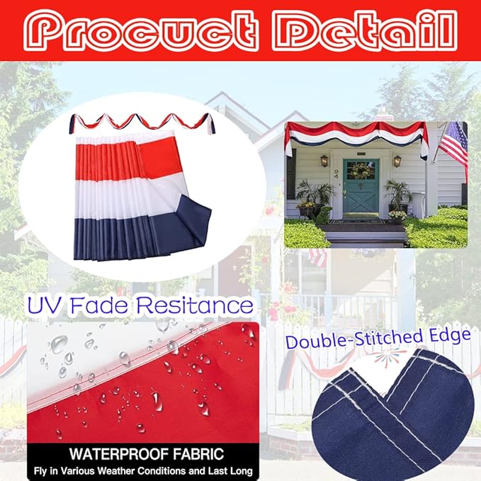 2Pack American Bunting Flag 2x20Ft USA Patriotic Banner Flag Decor Porch Outdoor Red,White & Blue Decorations 4th of July Bunting Decorate Home Garden Outside Décor Independence Day Memorial Days