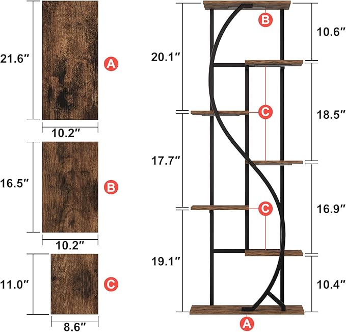 59" Tall Plant Stand with Grow Light Indoor, 7 Tiered Metal Plant Shelf, S-Shaped Flower Display Stand, Corner Storage Shelf for Living Room, Patio, Balcony Decor