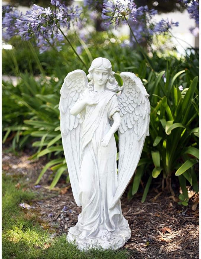 Alpine Corporation 31" Tall Indoor/Outdoor Angel Statue Yard Art Decoration, Light Gray