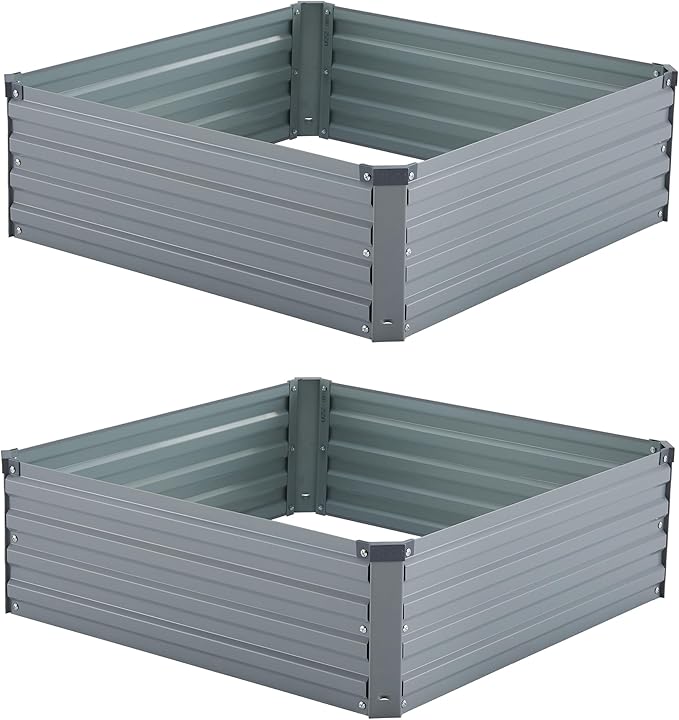 4x3x1ft(2 Pack) Galvanized Raised Garden Bed,Outdoor Planter Box Metal Patio Kit Planting Bed for Vegetables Flowers Herb,Grey