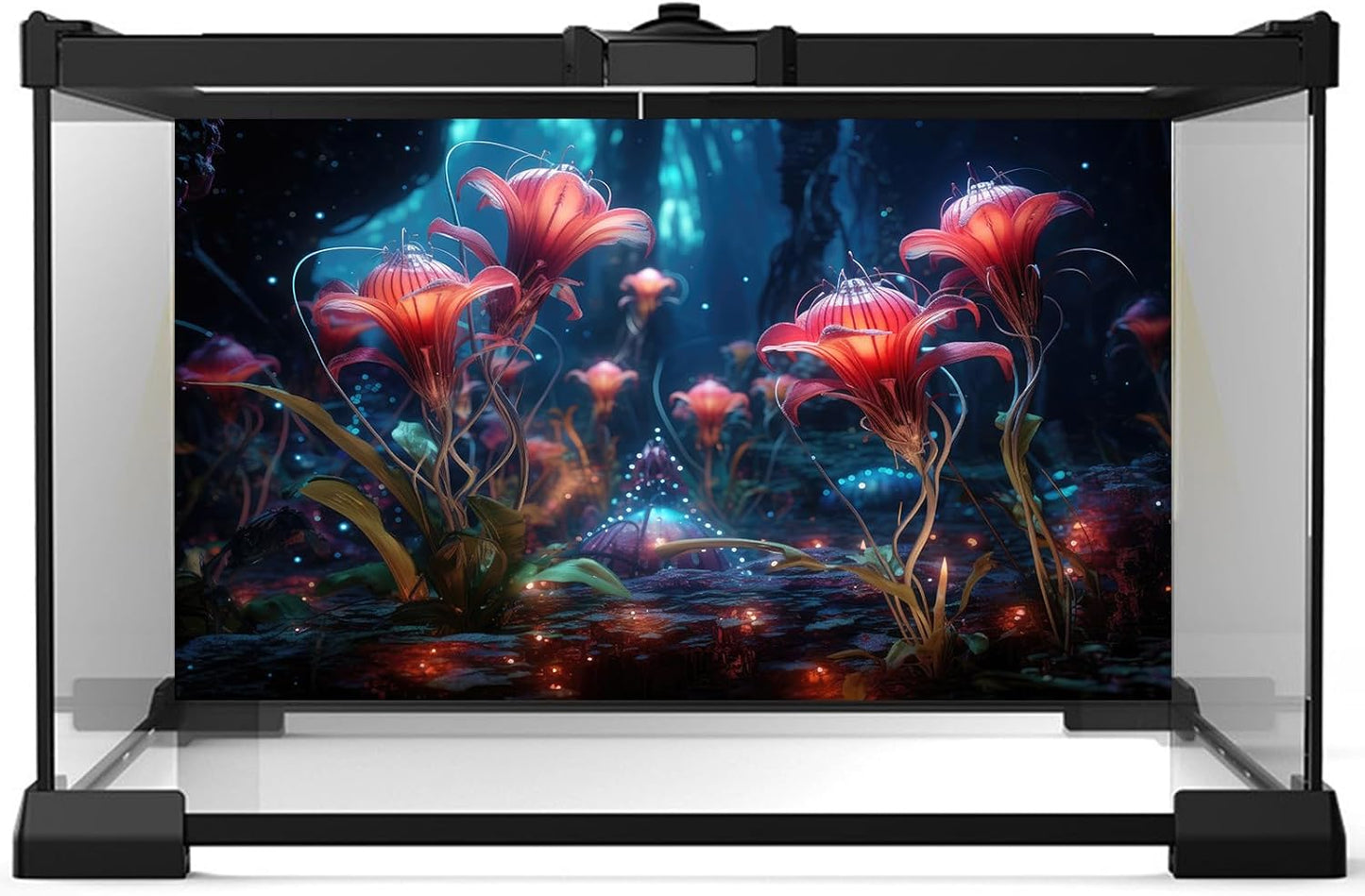 Aquarium Background Beautiful Red Translucent Flowers Terrarium Background Abstract Fantasy Plants Underwater World Tank Poster Glowing Flowers Foggy Forest Fish Tank Background Decors Vinyl 24x12in