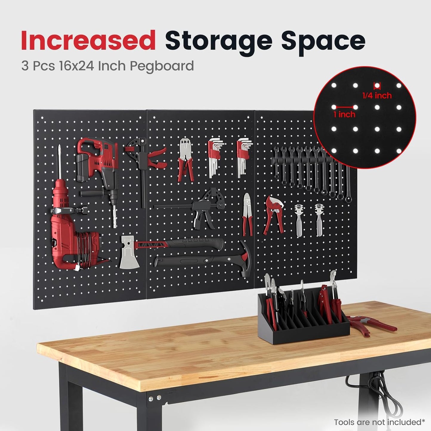 48 Inch Work Table for Garage Adjustable Height Rubber Wood Tabletop Workbench with Storage Work Bench Table with Power Outlets Pegboard Pad for Woodworking Shop Home Office