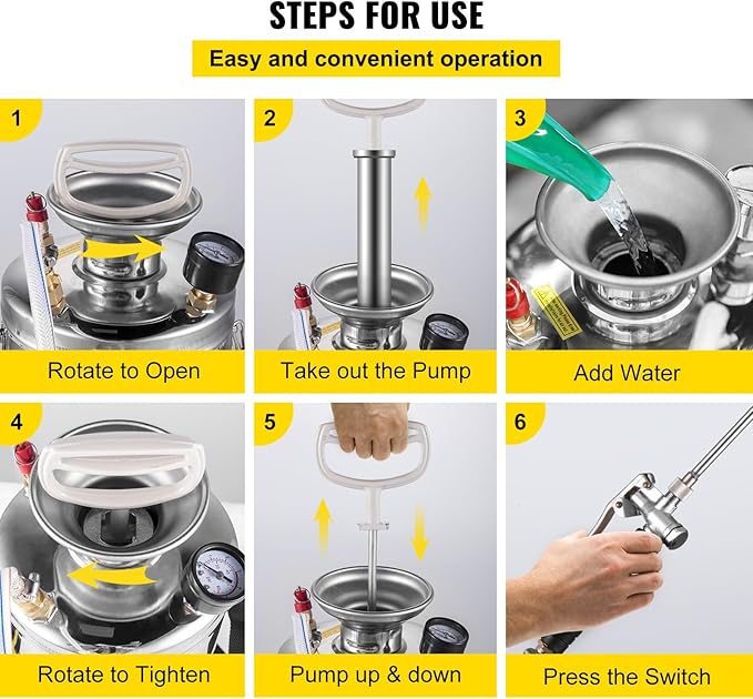 Happybuy 1 Gallon Stainless Steel Pump Sprayer, 12" Wand & 3FT Reinforced Hose, Pressure Gauge, Safety Valve & Adjustable Nozzle, Garden Weed Sprayer for Lawn, Gardening, Sanitizing