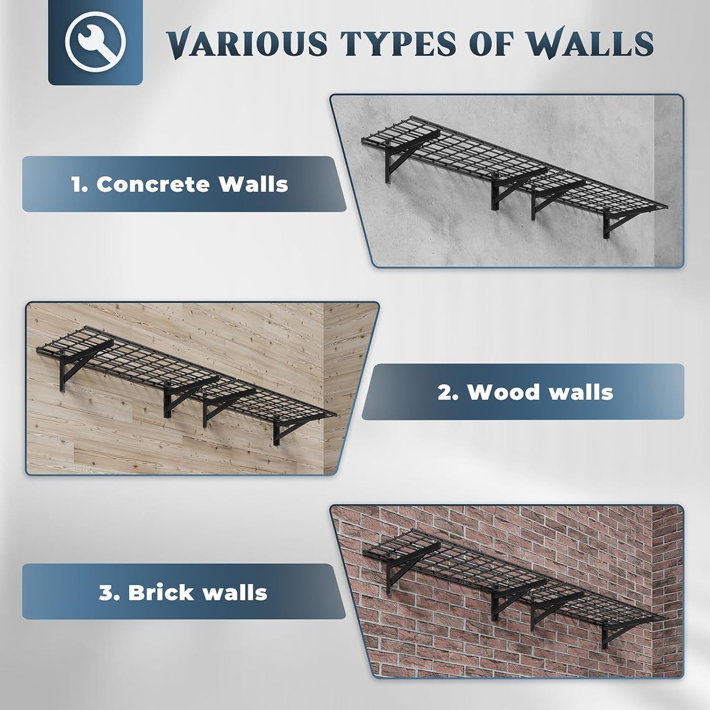 2 Pack Heavy Duty Garage Wall Shelving Set (1.5x4ft), Wall Mounted Garage Shelves 500lbs Capacity, 18"x48" Shelf Storage Rack Floating Shelves, Black